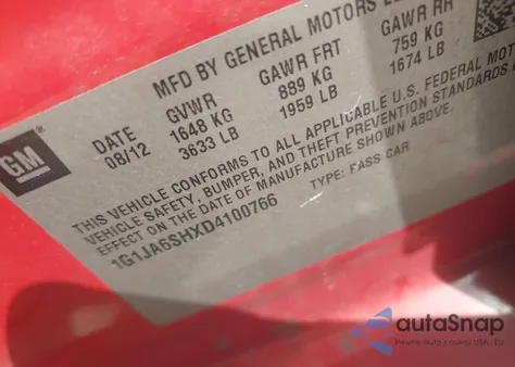 2013 Chevrolet Sonic Ls Auto from USA, damaged, VIN 1G1JA6SHXD4100766